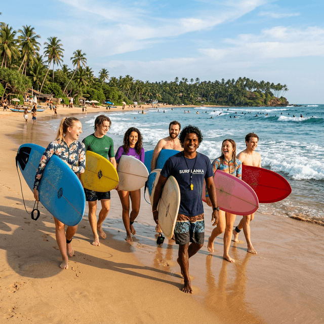 Surf school students smiling