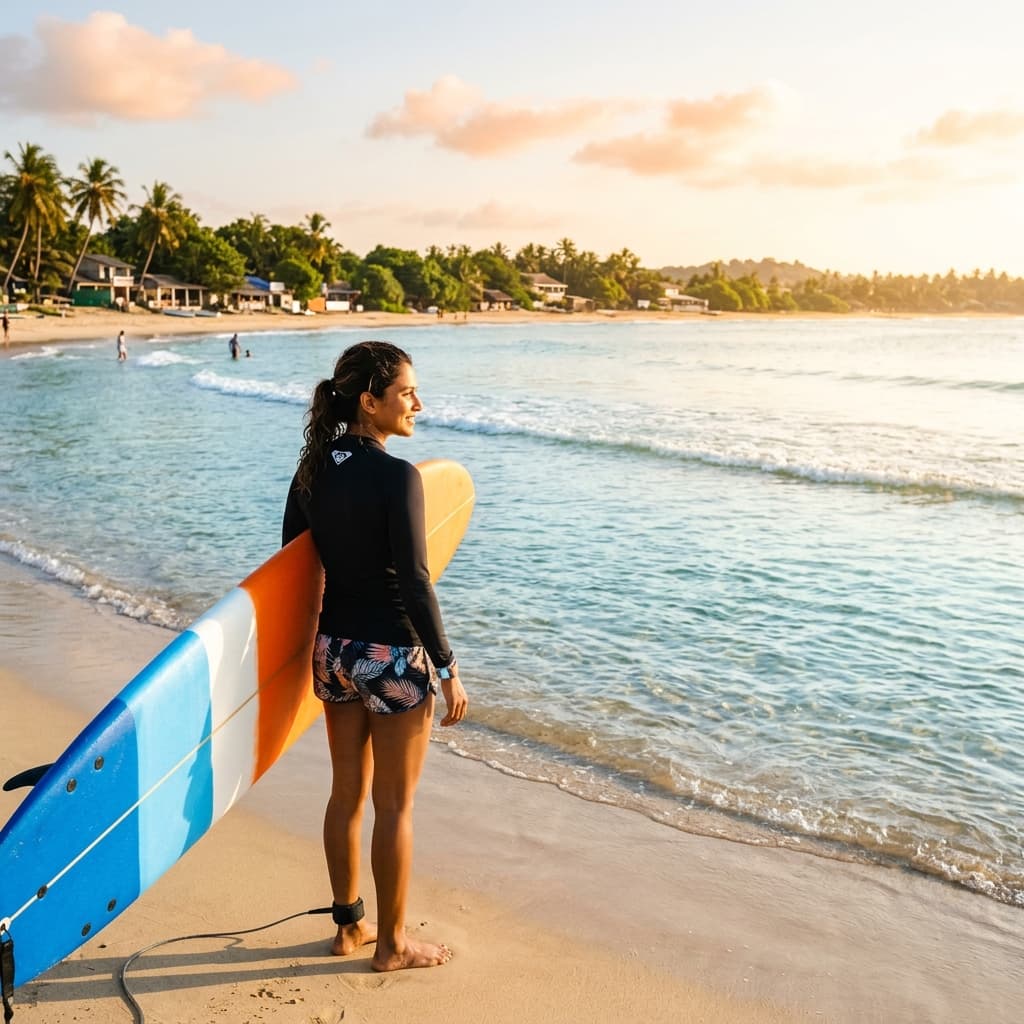 Beginner surfer overcoming fears in Arugam Bay